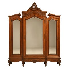 Exquisite Antique French Rococo Triple Walnut Armoire w/Mirrors