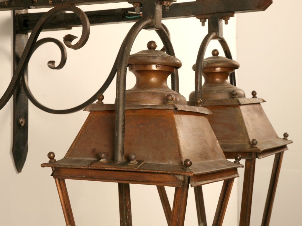 Spectacular Pair of Solid Copper Antique French Lanterns 3