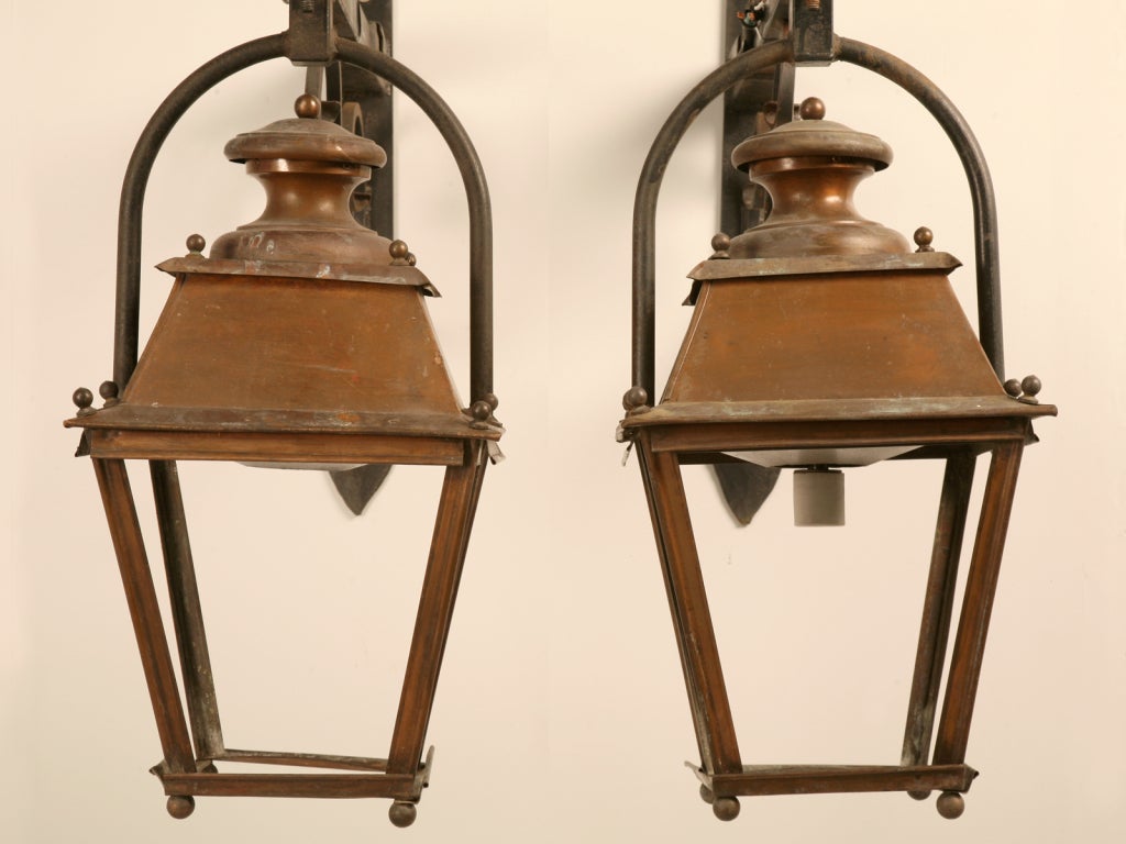 Spectacular Pair of Solid Copper Antique French Lanterns 4