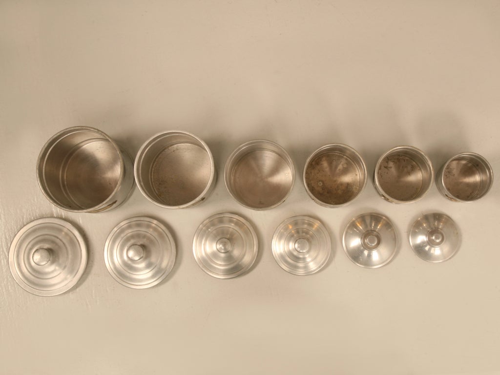Set of Six Vintage French Graduated Aluminum Canisters w/Lids