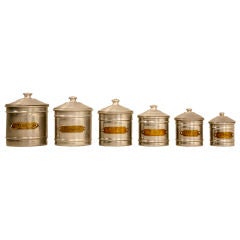 Set of Six Antique French Graduated Aluminum Canisters w/Lids