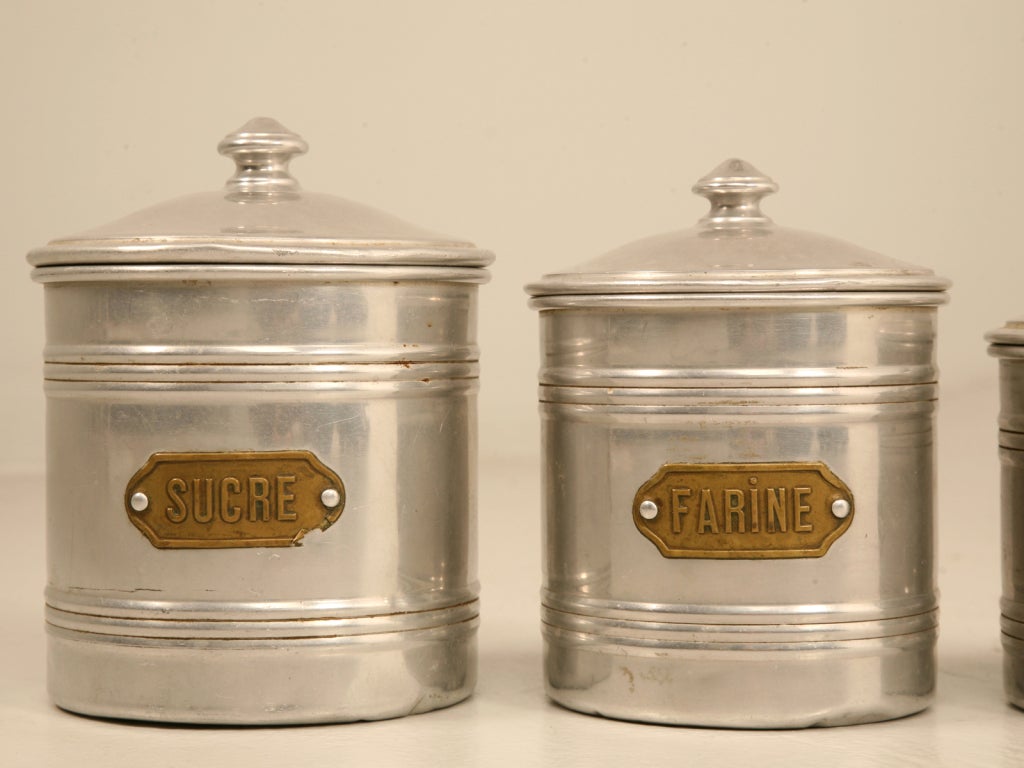 Set of Six Vintage French Graduated Aluminum Canisters w/Lids