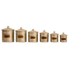 Set of Six Antique French Graduated Aluminum Canisters w/Lids