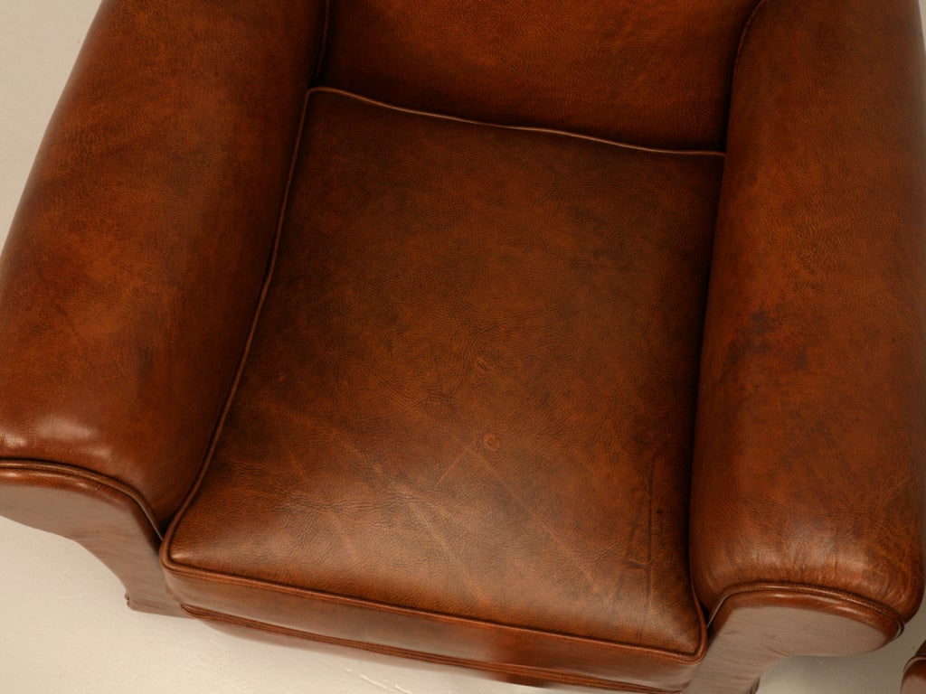 Leather Completely Restored French 40's Moustache Back Club Chairs