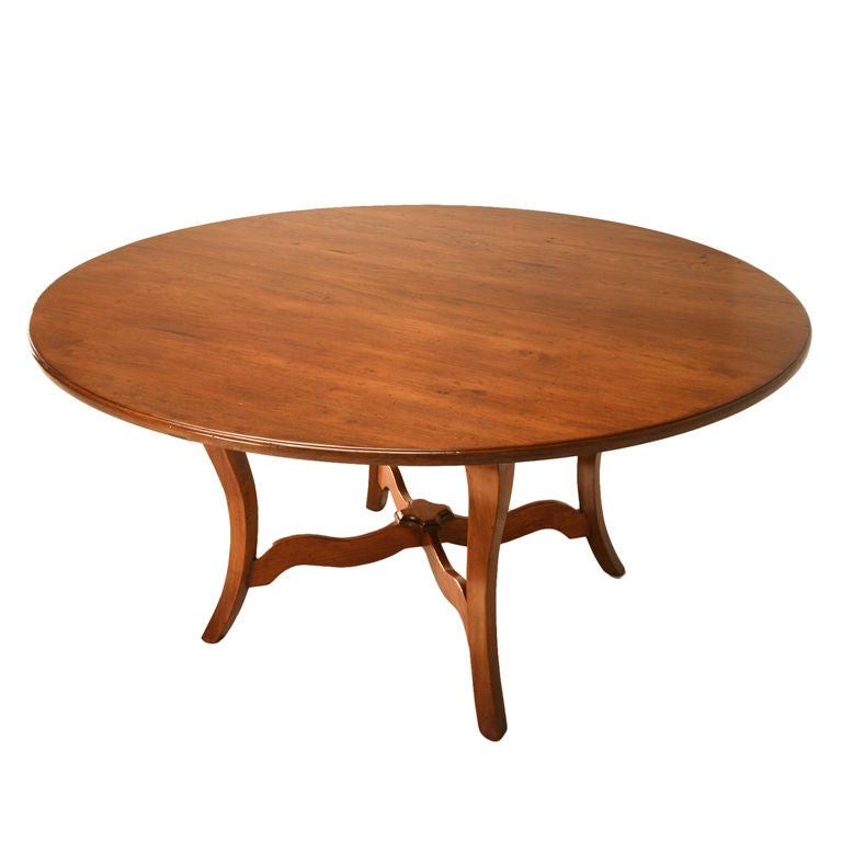 Vintage English Handcrafted Solid, Round Cherry Wood Dining Table