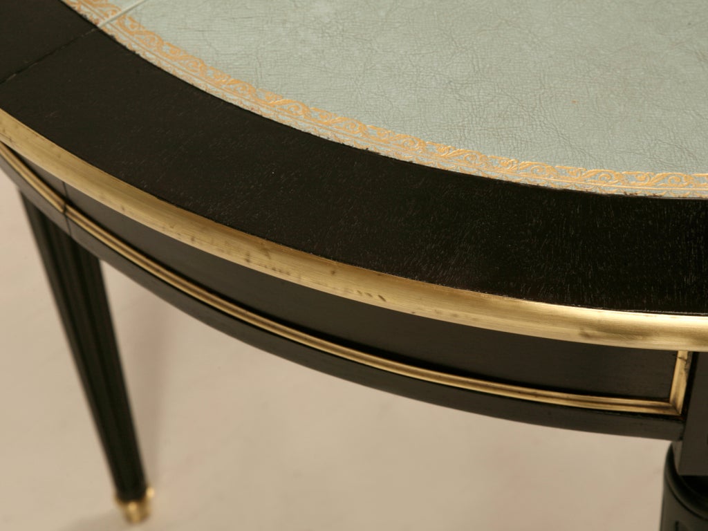 Ebonized Vintage French Louis XVI Table w/Tooled Leather Top 1