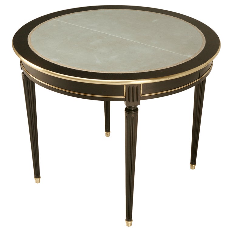 Ebonized Vintage French Louis XVI Table w/Tooled Leather Top