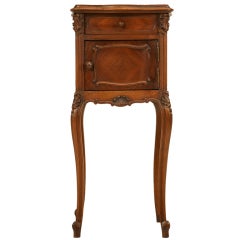 Petite Antique French Rococo Nightstand in Walnut with Marble Top