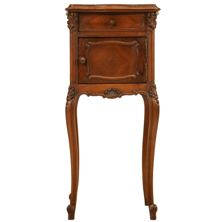 Petite Antique French Rococo Nightstand in Walnut with Marble Top at 1stdibs