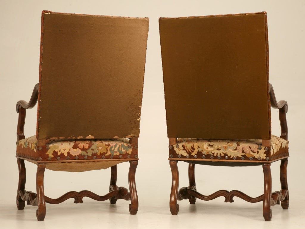 Pair of Original Antique French Walnut & Needlepoint Throne Chairs 4