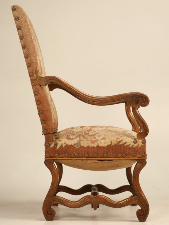 Pair of Original Antique French Walnut & Needlepoint Throne Chairs 2