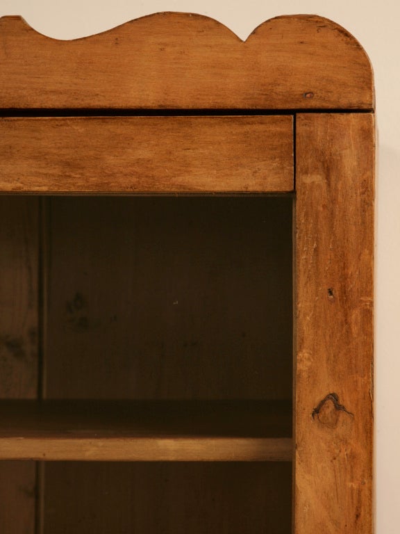 Rustic Striking Original Antique English Pine Hanging Cupboard w/Glass