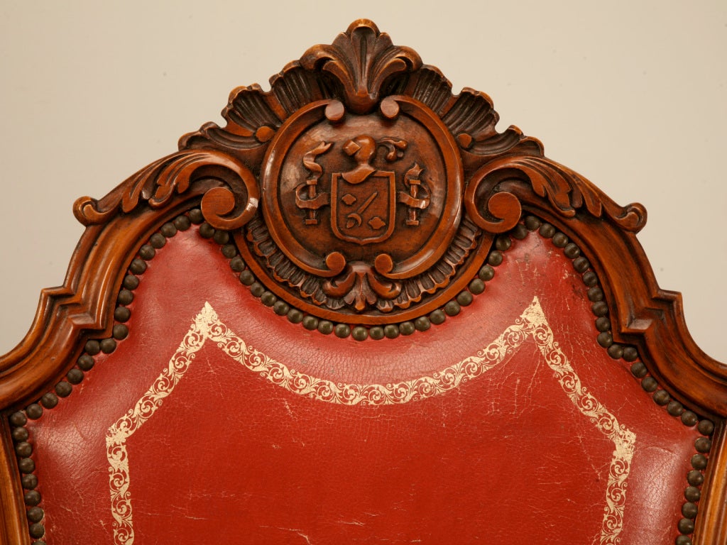 4 Killer Vintage French Renaissance Red Leather Side Chairs