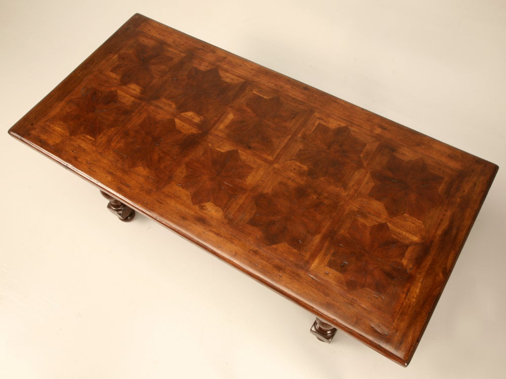 Vintage French Louis XIII Walnut Barley-Twist  & Parquetry Table or Desk