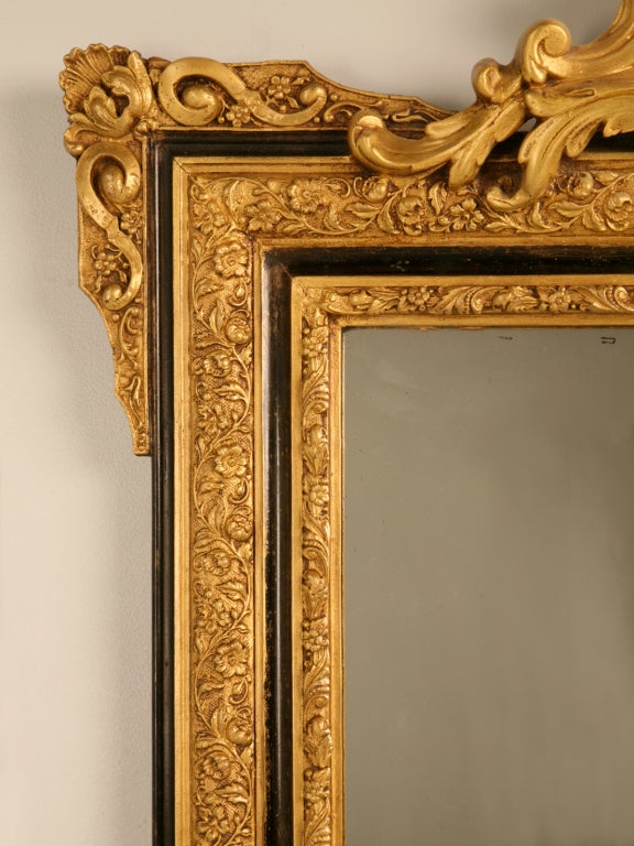 19th Century Distinctive Antique French Louis XVI Gilt Mirror w/Ebony Accents