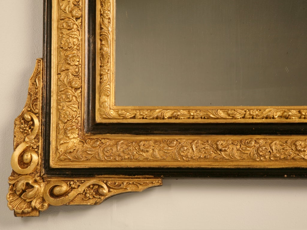 Distinctive Antique French Louis XVI Gilt Mirror w/Ebony Accents 1