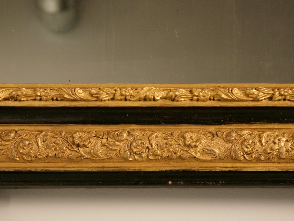 Distinctive Antique French Louis XVI Gilt Mirror w/Ebony Accents 2