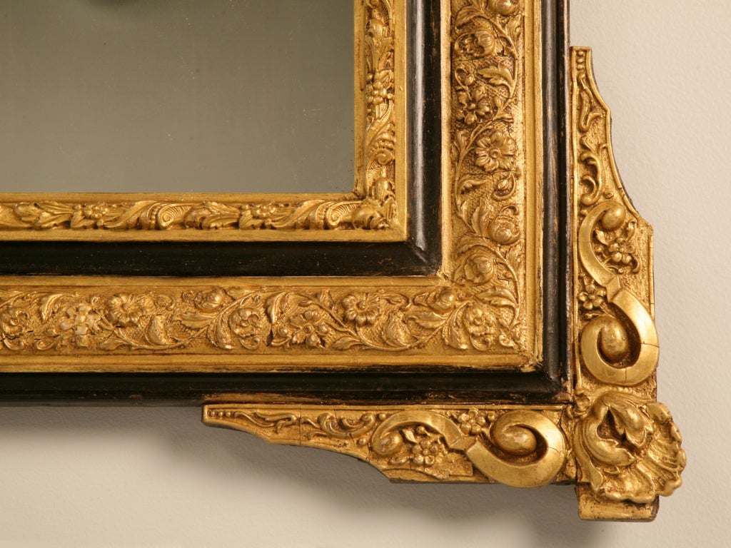 Distinctive Antique French Louis XVI Gilt Mirror w/Ebony Accents 3