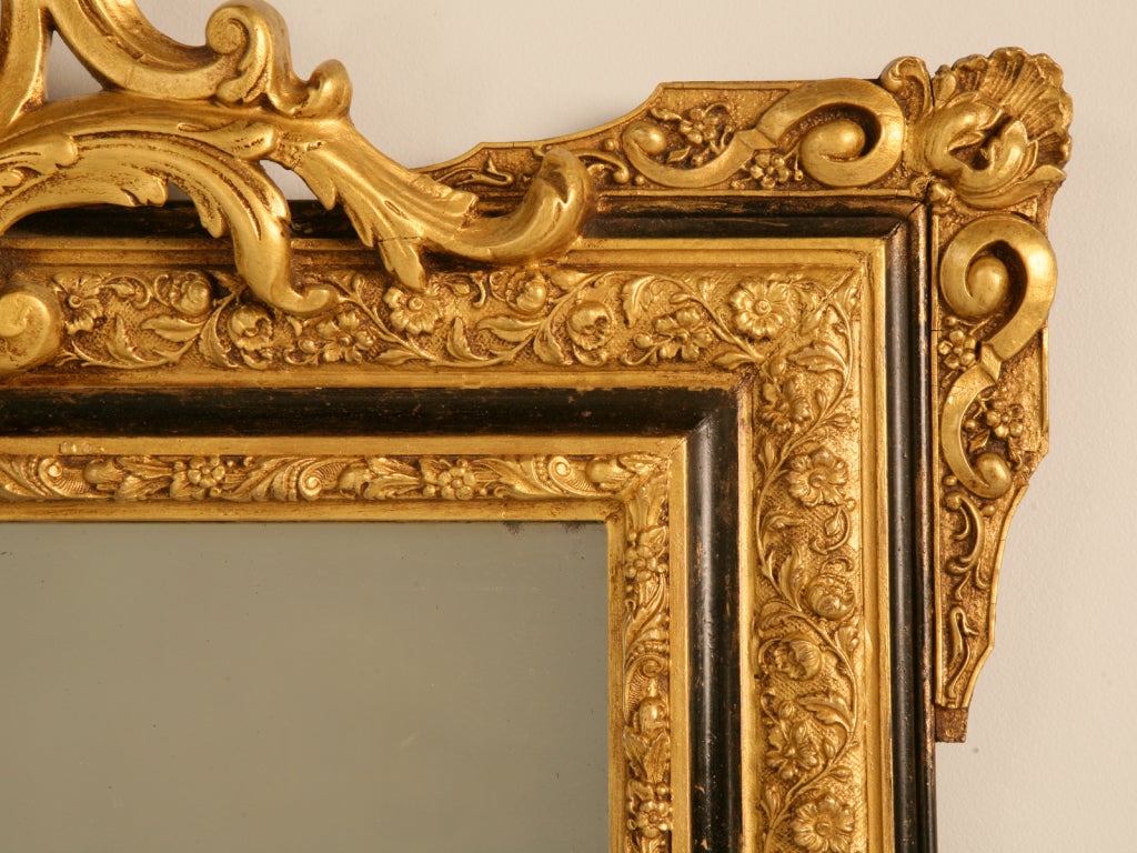 Distinctive Antique French Louis XVI Gilt Mirror w/Ebony Accents 5