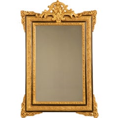 Distinctive Antique French Louis XVI Gilt Mirror w/Ebony Accents