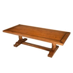Vintage French Solid Walnut Farm Table w/Trestle & Fleur De Lys 9