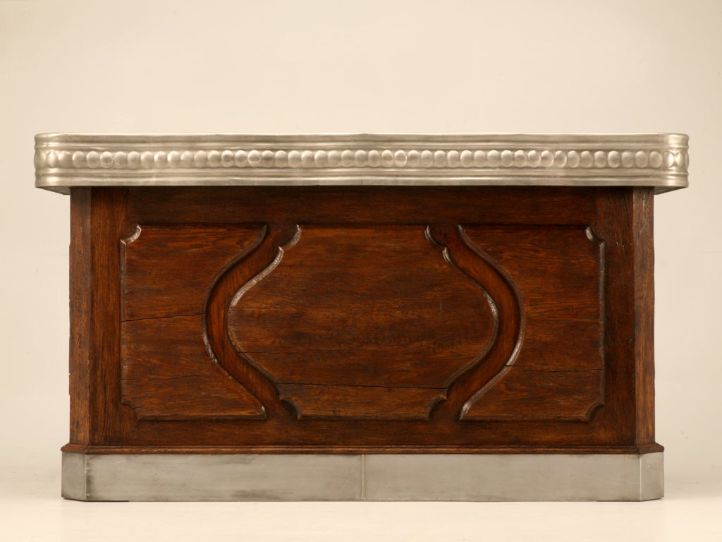 20th Century Authentic French Solid White Oak & Hand-Formed Pewter Bar