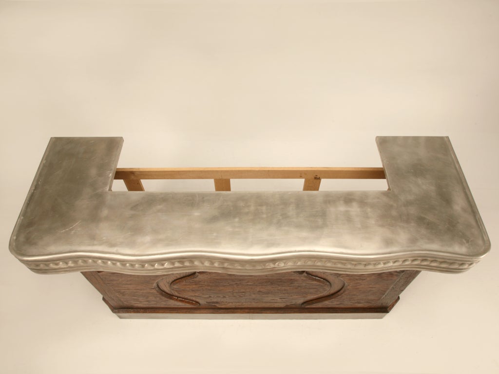 Authentic French Solid White Oak & Hand-Formed Pewter Bar 1
