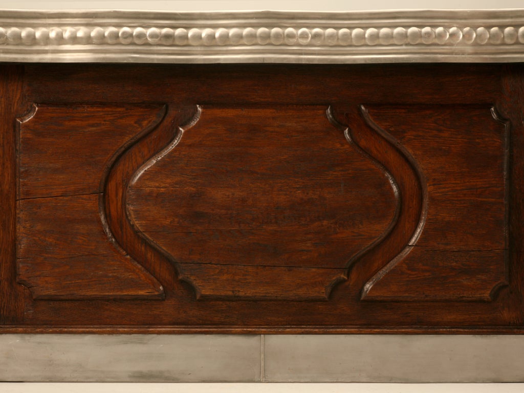 Authentic French Solid White Oak & Hand-Formed Pewter Bar 3