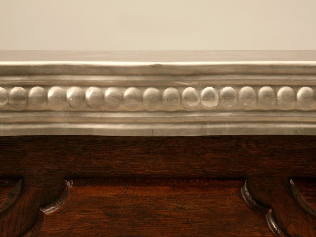Authentic French Solid White Oak & Hand-Formed Pewter Bar 4