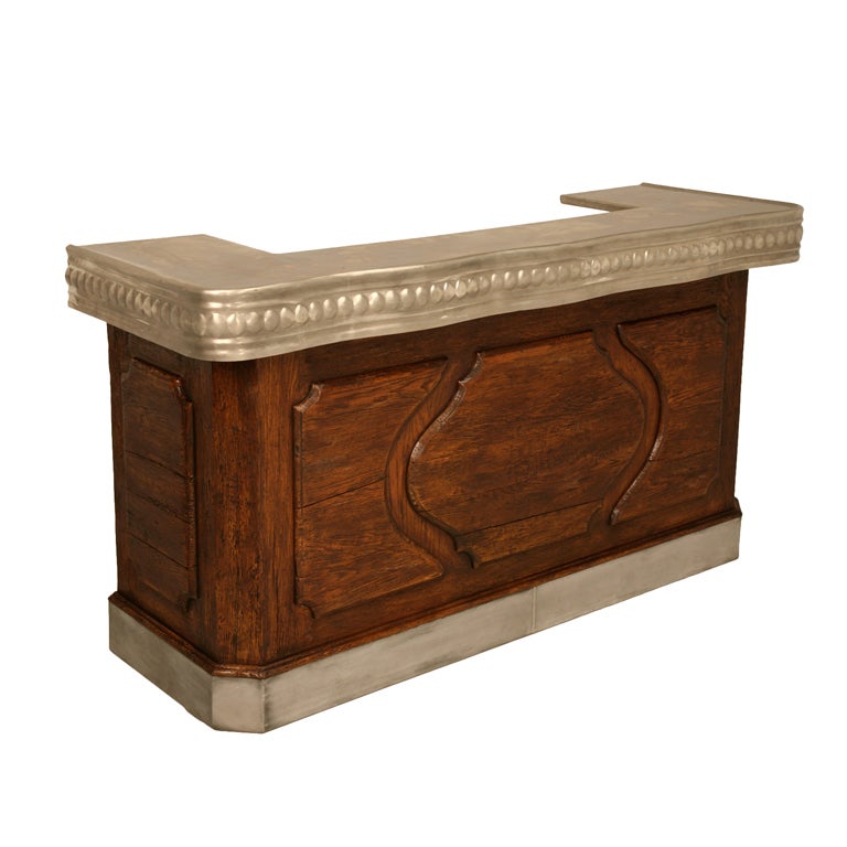 Authentic French Solid White Oak & Hand-Formed Pewter Bar
