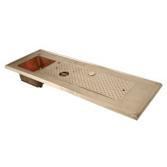 Used French Copper and Nickel Pub/Bar Sink w/Drain Panels