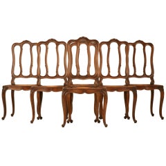 Set of 6 Carved Vintage French LXV Figured Walnut Side Chairs