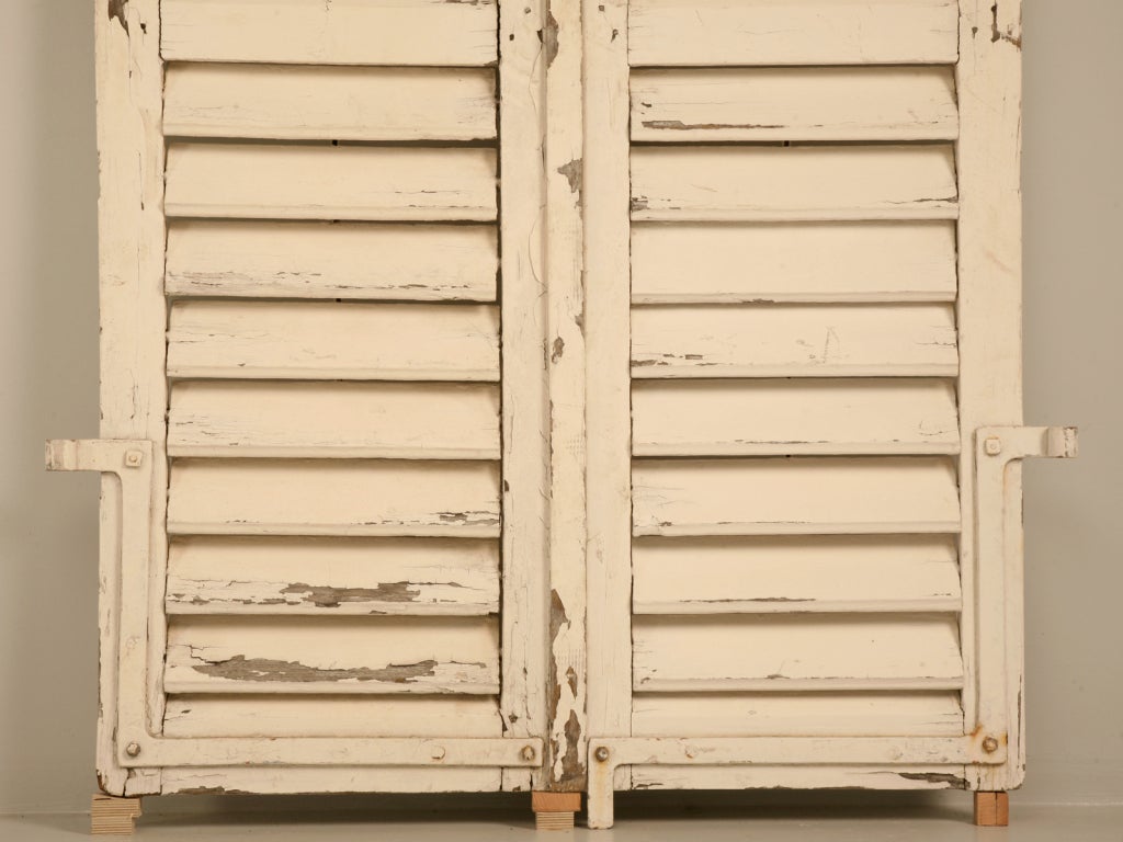 Pair of Antique French Shutters w/Original Paint and Hardware 7