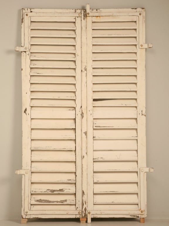 Pair of Antique French Shutters w/Original Paint and Hardware 4