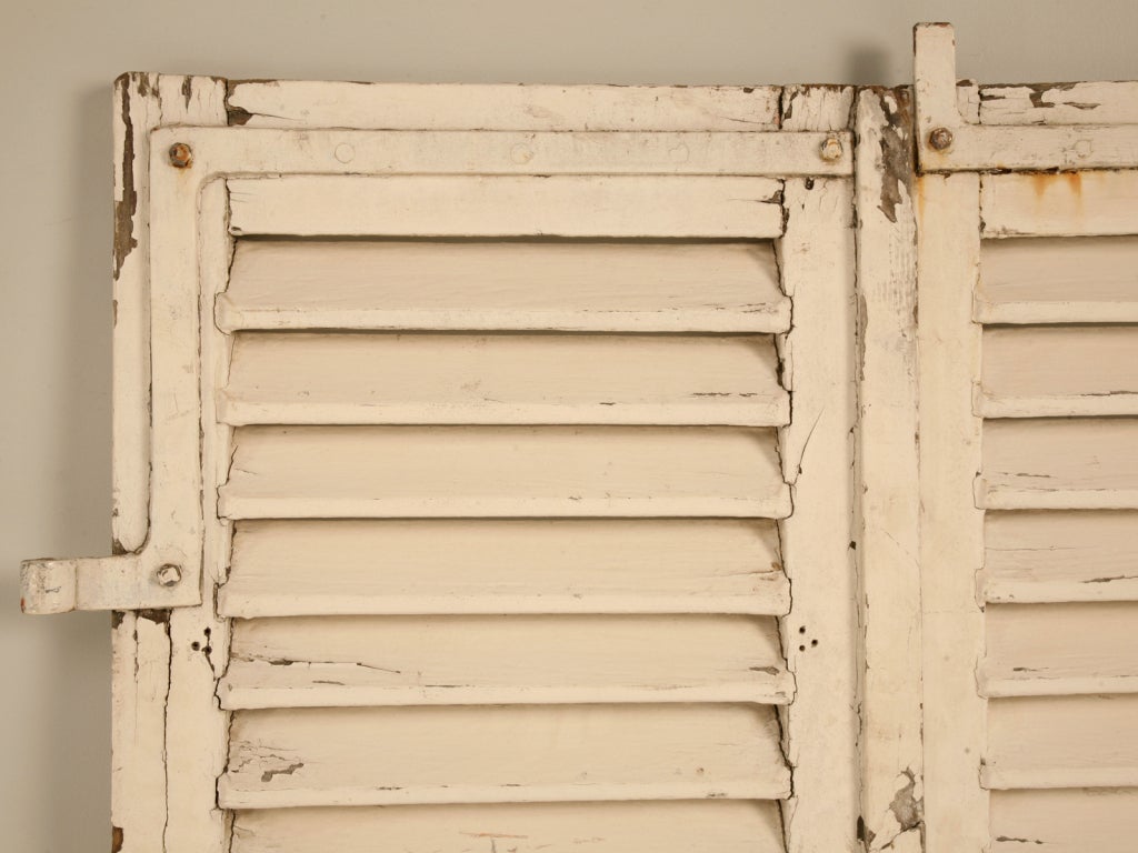 Pair of Antique French Shutters w/Original Paint and Hardware 5