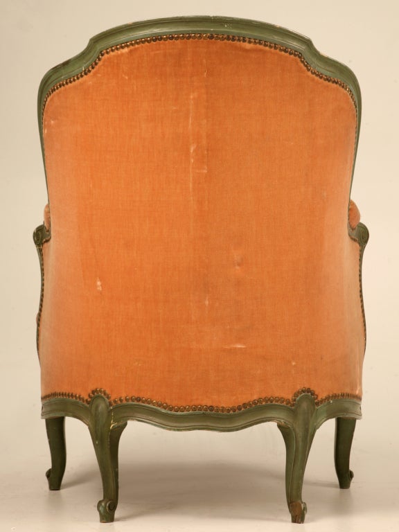 Antique French Louis XV 'Pumpkin' Bergere with Barrel Back and Mohair For Sale 4