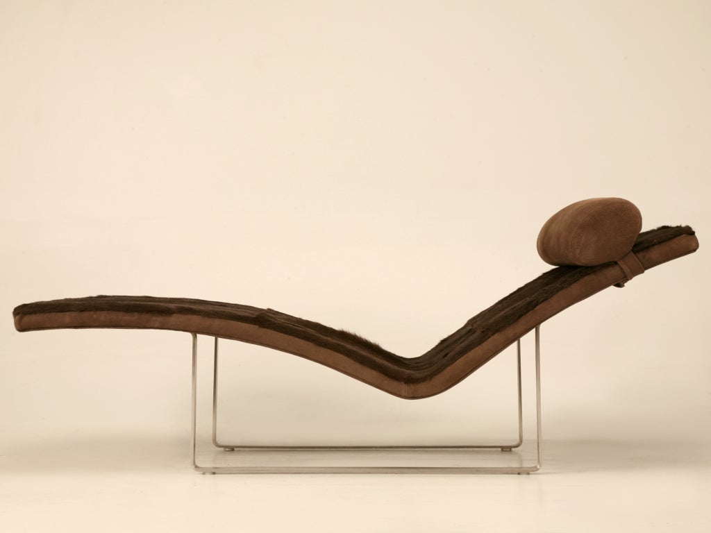 Vintage French Ultra Modern "V" Shaped Chaise Lounge w/ Pony Upholstery