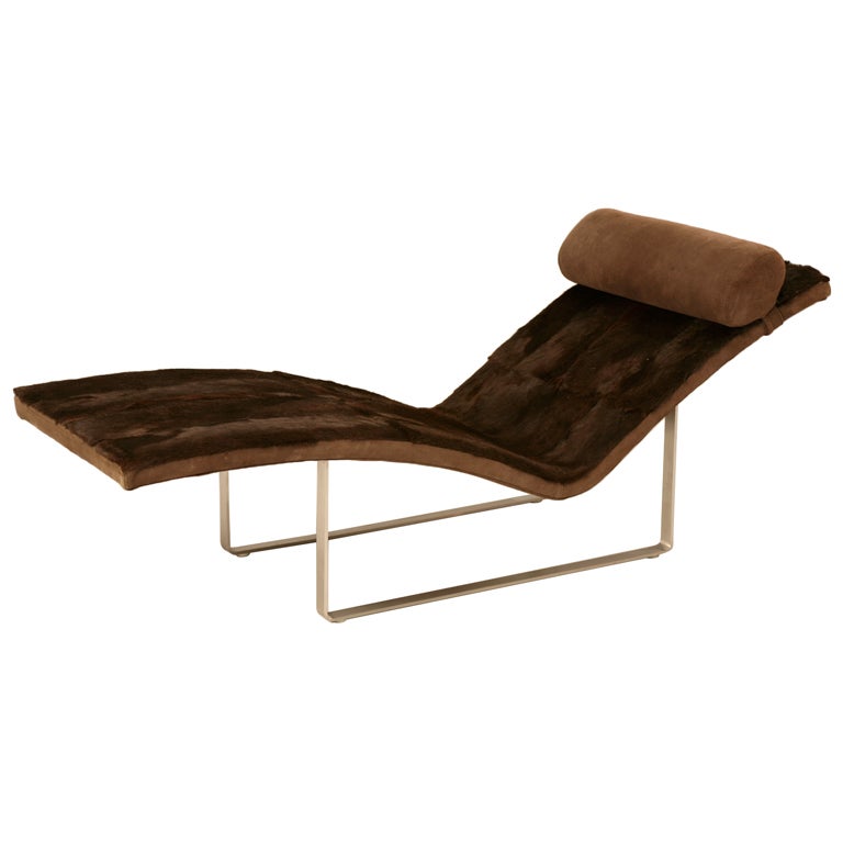 Vintage French Ultra Modern "V" Shaped Chaise Lounge w/ Pony Upholstery at  1stDibs