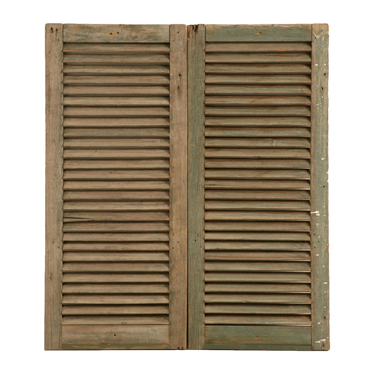 Great Pair of Antique English Original Paint Window Shutters