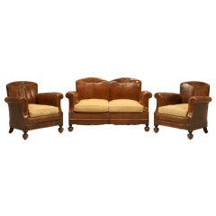 Original French 2 Piece Leather Library Set w/Nifty Nail Design (One Chair Sold)