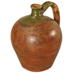 Primitive Antique French Hand Thrown Earthenware Wine Jug