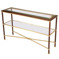 Classic French 40's Mahogany, Brass & Glass Two-Tier Sofa/Console Table