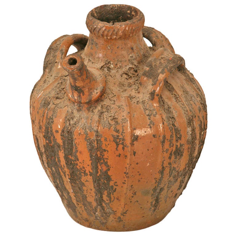 Rustic Early 1800's Handmade Antique French Walnut Oil Jug For Sale at
