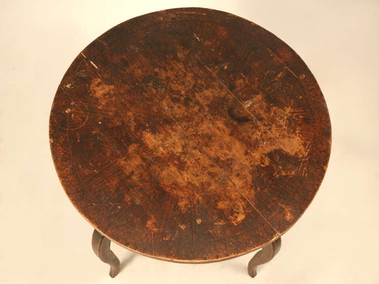 Original Antique Austrian 39" Faux Grained Farm Table W/Deer Legs & Drawer