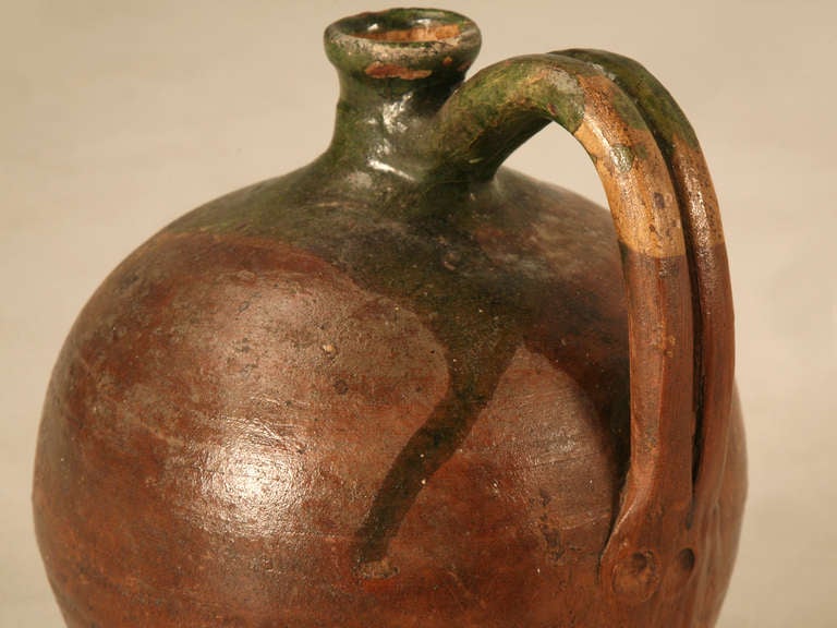 Rustic Primitive Antique French Hand Thrown Earthenware Wine Jug