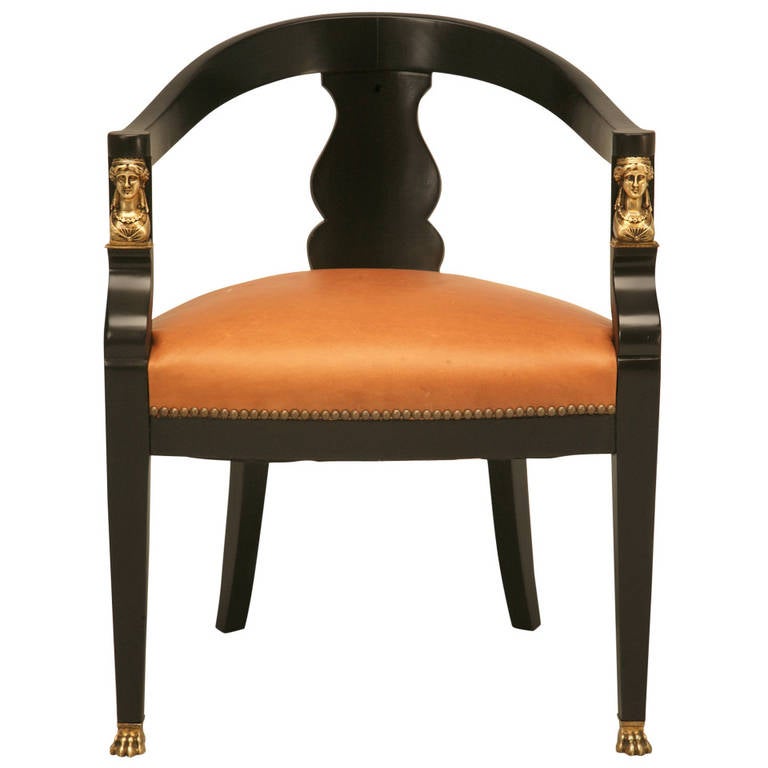 French Egyptian Revival Ebonized Desk Chair, circa 1890 at 1stDibs