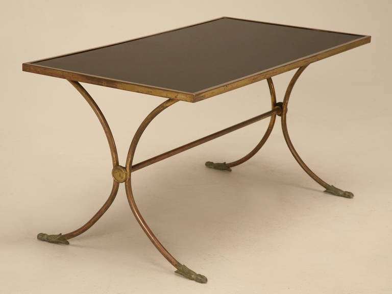 Mid-20th Century French Solid Brass and Black Coffee Table