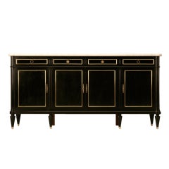 Stately Refined Ebonized French Louis XVI Buffet w/Brass & Marble