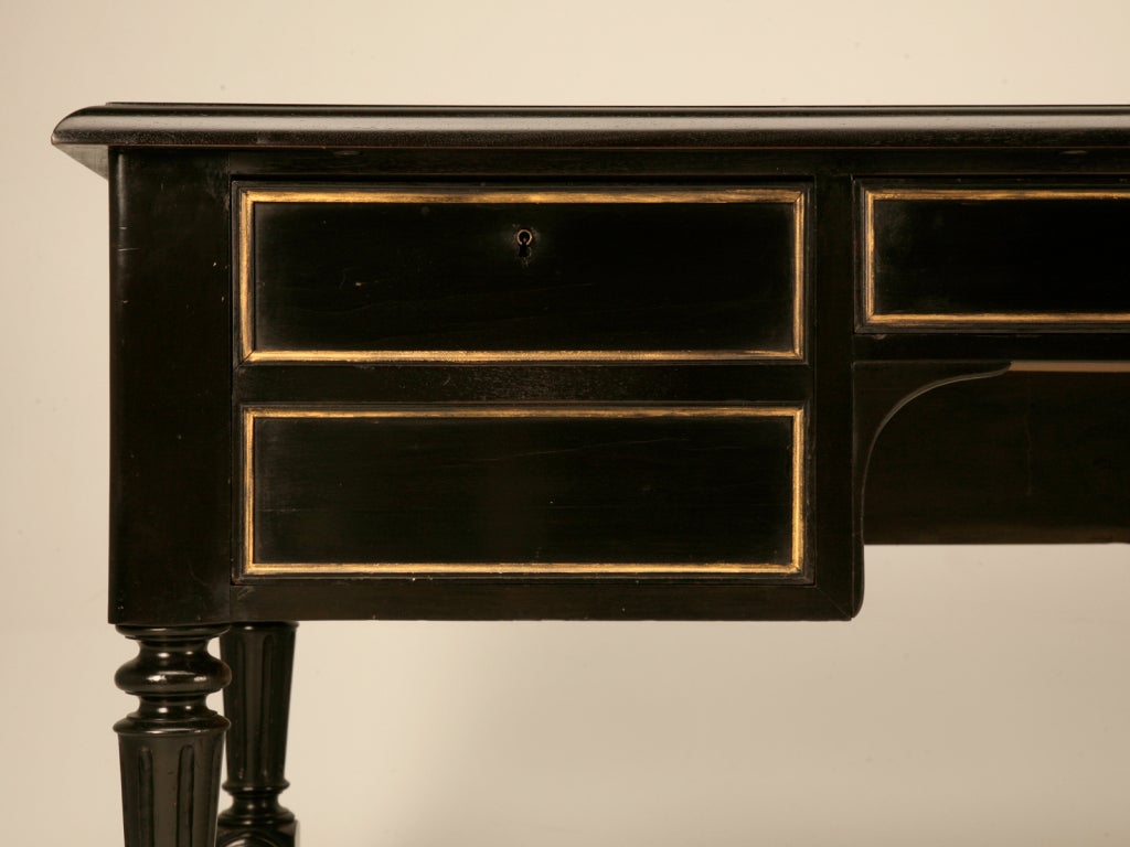 Restored Ebonized Antique French Bureau Plat/Desk w/Gilt Accents 3