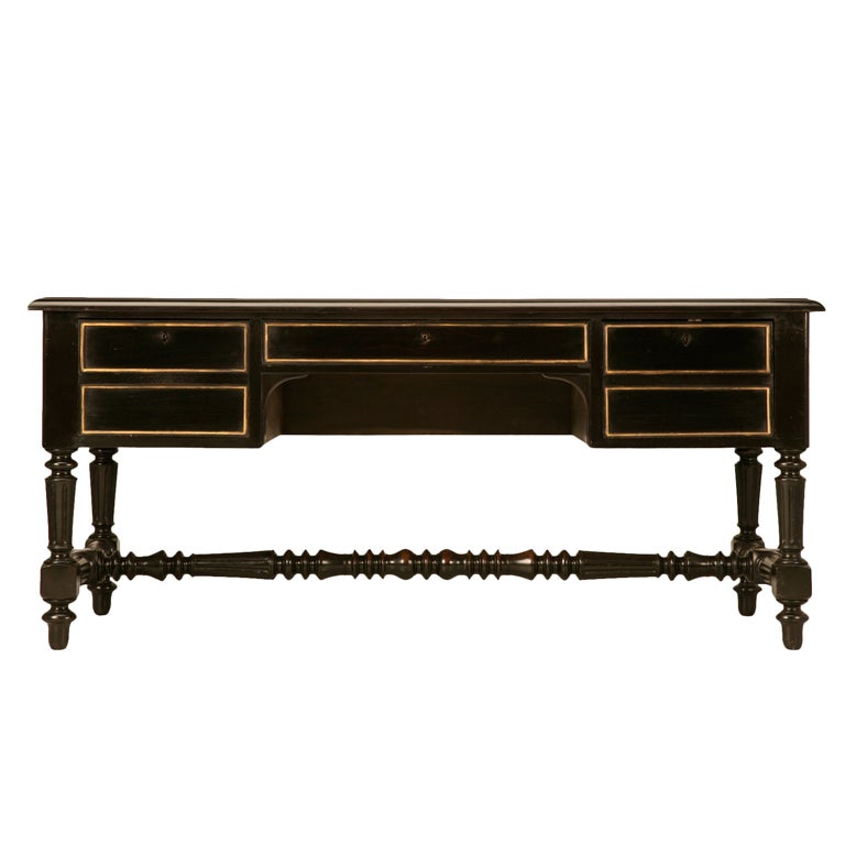 Restored Ebonized Antique French Bureau Plat/Desk w/Gilt Accents